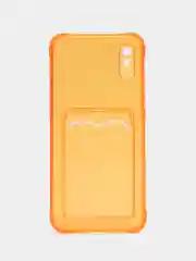 Оранжевый силиконовый чехол для Xiaomi Redmi 9A (Сяоми Редми 9А), с карманом для карт, прозрачный