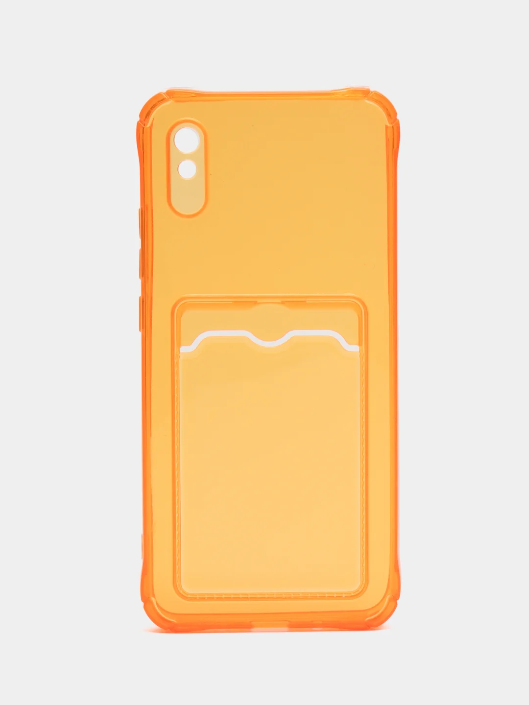 Оранжевый силиконовый чехол для Xiaomi Redmi 9A (Сяоми Редми 9А), с карманом для карт, прозрачный