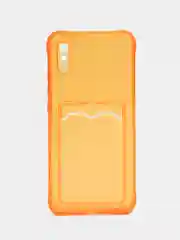 Оранжевый силиконовый чехол для Xiaomi Redmi 9A (Сяоми Редми 9А), с карманом для карт, прозрачный