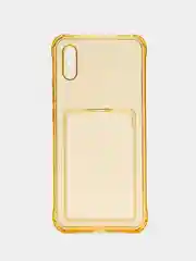 Золотой силиконовый чехол для Xiaomi Redmi 9A (Сяоми Редми 9А), с карманом для карт, прозрачный