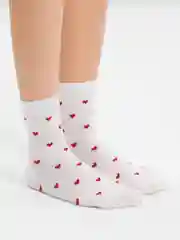 Женские носки белые с принтом сердечек / носки с сердечками
