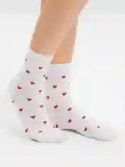 Женские носки белые с принтом сердечек / носки с сердечками