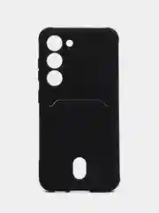 Черный чехол для Samsung Galaxy S23 (Самсунг Галакси С23) силиконовый, с карманом для карты