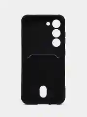 Черный чехол для Samsung Galaxy S23 (Самсунг Галакси С23) силиконовый, с карманом для карты