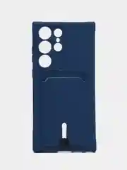 Синий чехол для Samsung Galaxy S23 Ultra, Самсунг С23 ультра силиконовый, с карманом для карты
