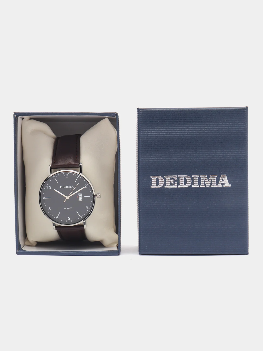 Серебряный мужские наручные часы Dedima D-185, с календарём, в подарочной упаковке