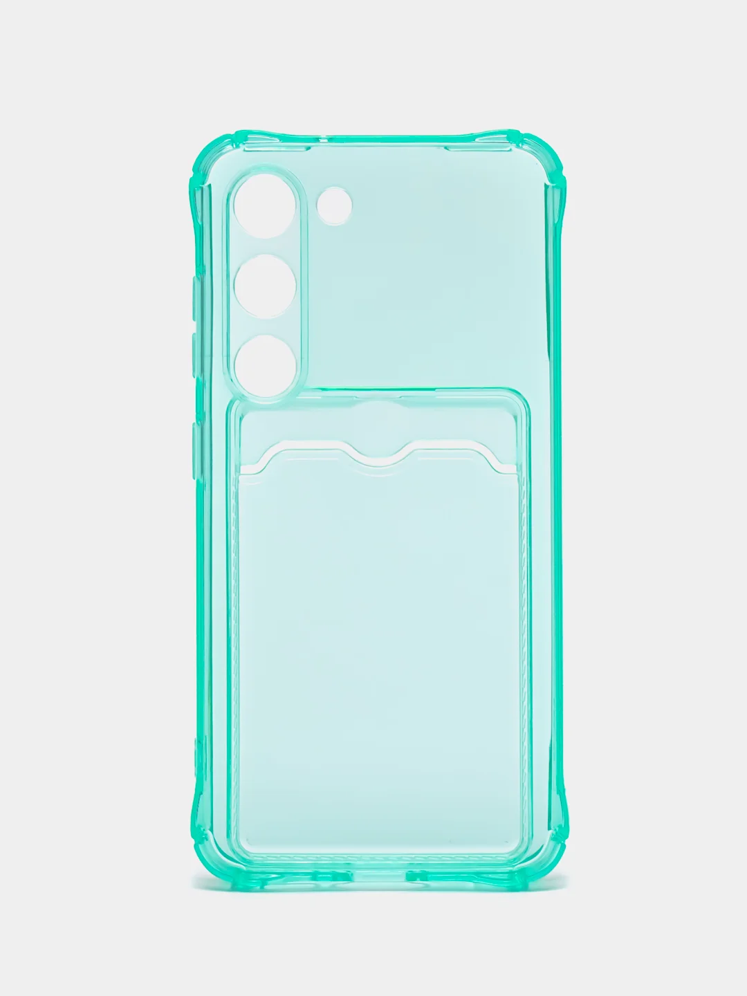 Бирюзовый чехол для Samsung Galaxy S23 (Самсунг Галакси С23), с карманом, прозрачный