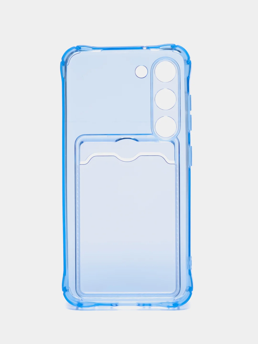 Синий чехол для Samsung Galaxy S23 (Самсунг Галакси С23), с карманом, прозрачный
