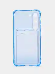 Синий чехол для Samsung Galaxy S23 (Самсунг Галакси С23), с карманом, прозрачный