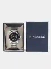 Серебряный мужские наручные часы KINGNUOS K-1756 с календарем в подарочной упаковке