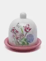 Розовый лимонница, подставка под лимон "Цветы", 9 см, керамическая