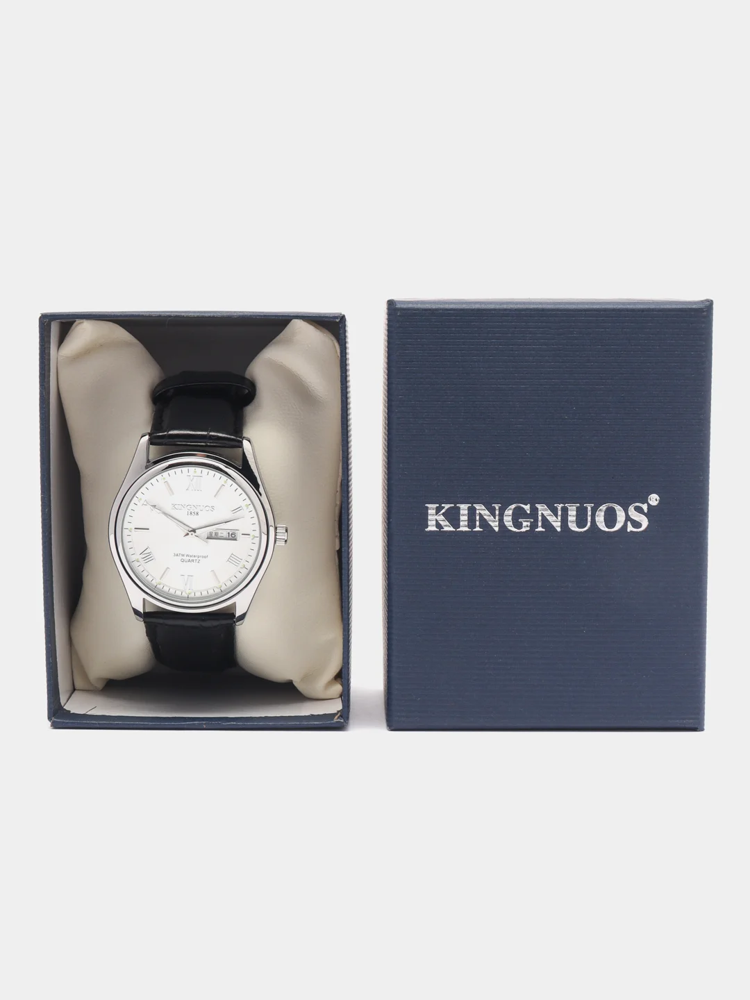 Серый металлик мужские наручные часы KINGNUOS K-1858 с календарем, в подарочной упаковке