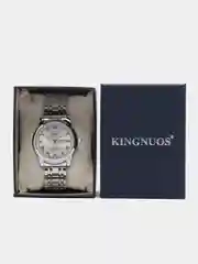 Серебряный мужские наручные часы KINGNUOS K-1758, с календарем, в подарочной упаковке