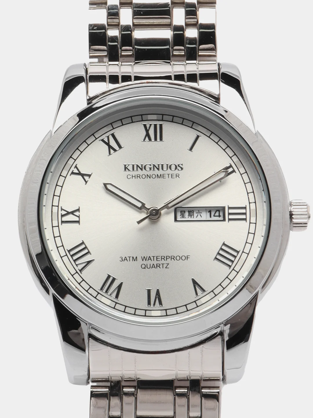 Серебряный мужские наручные часы KINGNUOS K-1758, с календарем, в подарочной упаковке