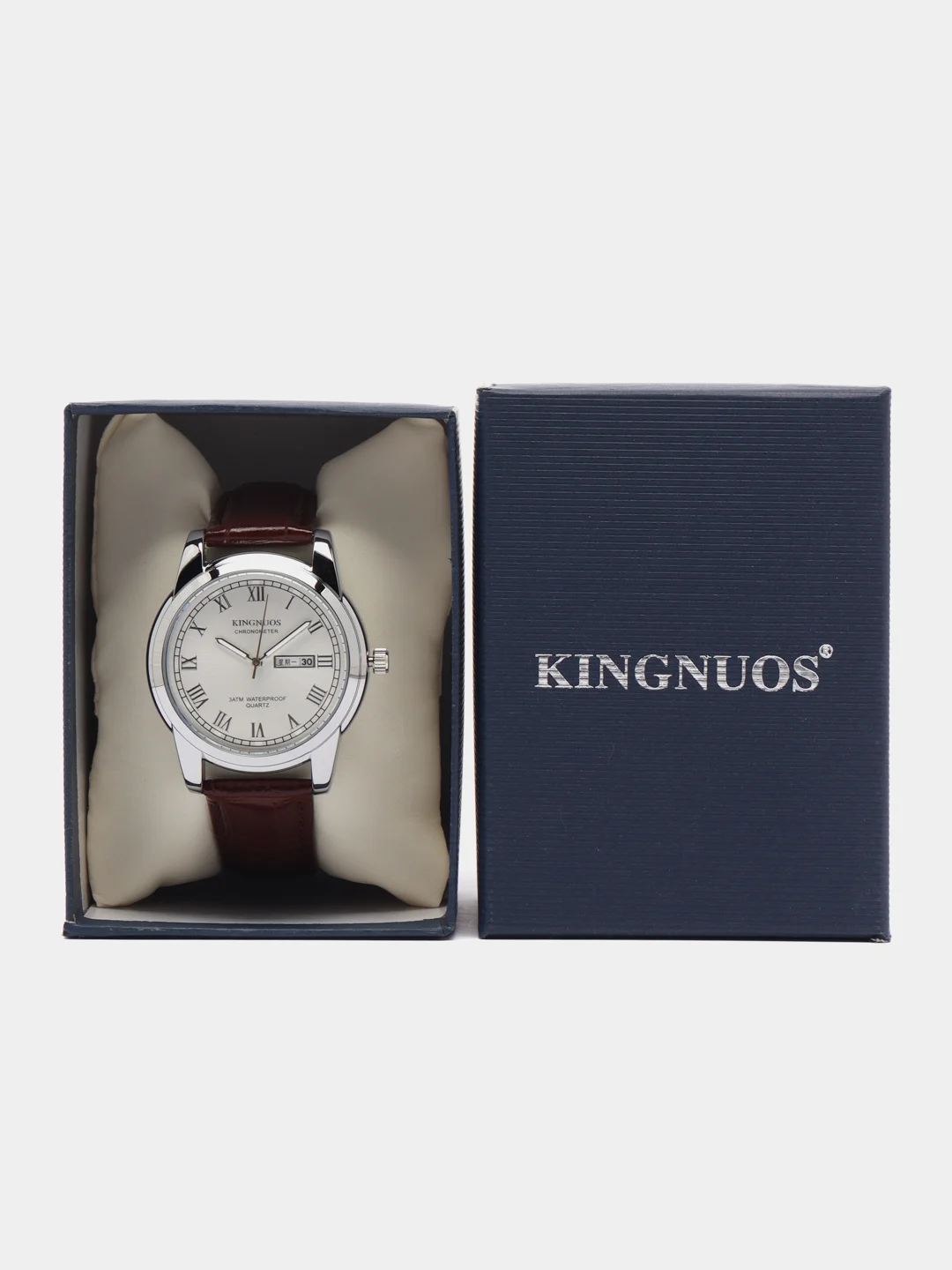 Серый металлик мужские наручные часы KINGNUOS K-1758, в подарочной упаковке