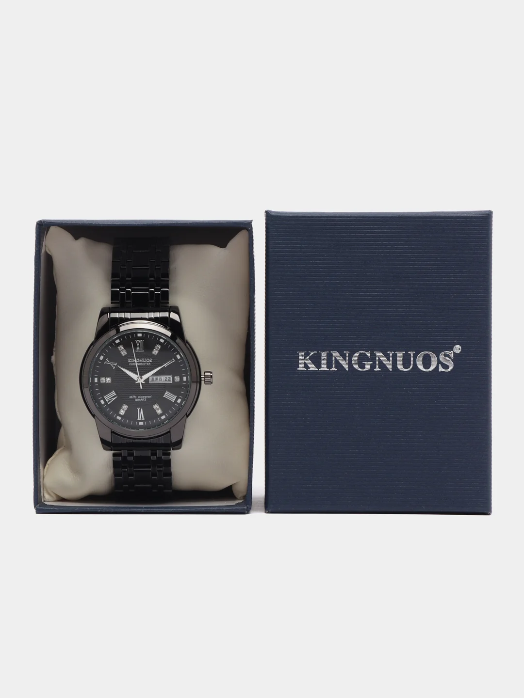 Черный мужские наручные часы KINGNUOS K-1683 с календарем в, подарочной упаковке