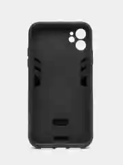 Угольный чехол Apple iPhone 11 (6.1), противоударный, с металлической подставкой кольцом