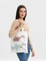 Бежевый шоппер сумка  "Котики"