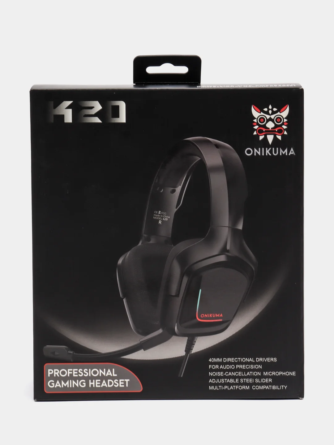 Черный игровые наушники "Professional K20", с микрофоном и подсветкой
