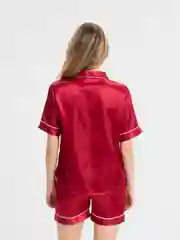 Алый пижама атласная женская с шортами