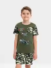 Зелёный хаки комплект детский для мальчика: футболка и шорты, 2-9 лет, камуфляж
