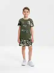 Зелёный хаки комплект детский для мальчика: футболка и шорты, 2-9 лет, камуфляж