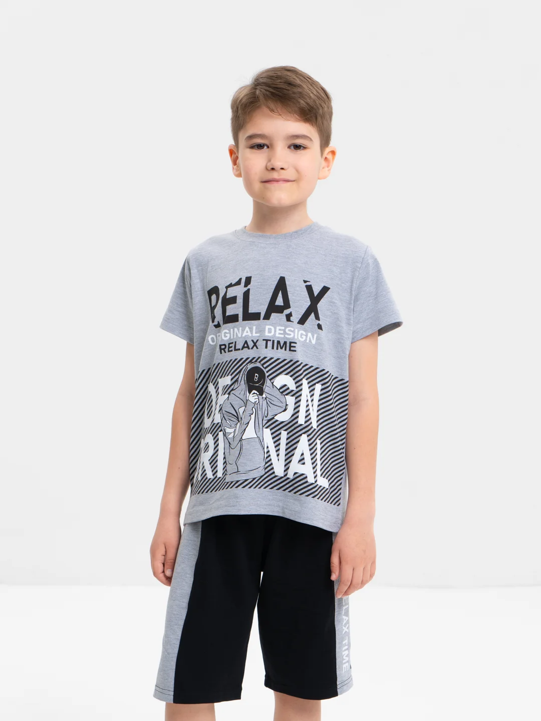 Серый комплект, костюм для мальчика: футболка, шорты. Bonito kids