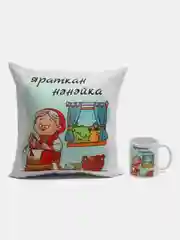 Лазурный подарочный набор бабушке на татарском языке (подушка + кружка)