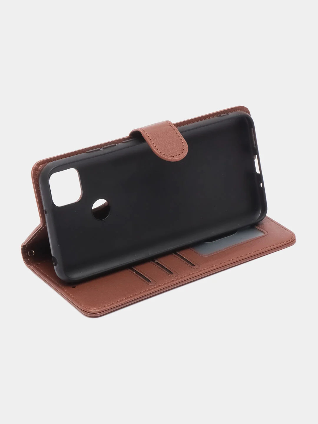 Коричневый чехол-книжка для Xiaomi Redmi 9C (Редми 9С), кожаный PU
