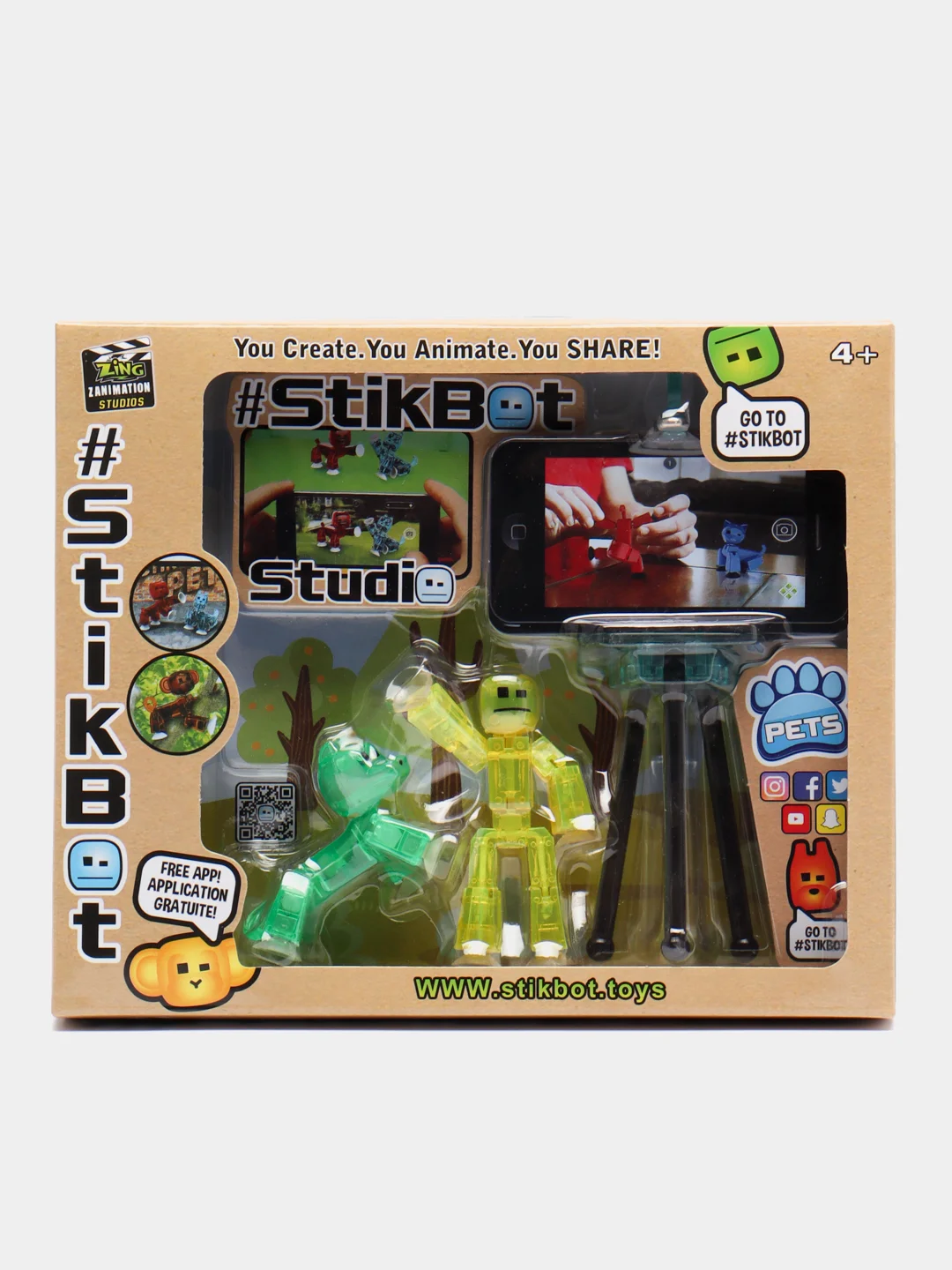 Желтый большой игровой набор фигурок Stikbot (Стикбот), со штативом / Игровой набор Stikbot