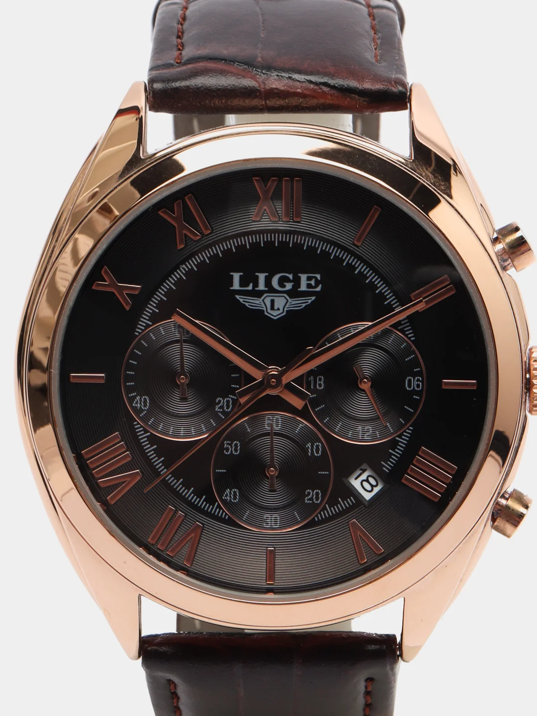 Черный мужские наручные часы Lige 9806, с хронографом, в подарочной упаковке