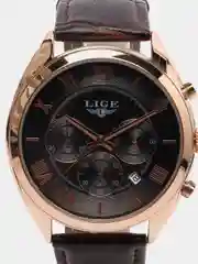 Черный мужские наручные часы Lige 9806, с хронографом, в подарочной упаковке