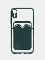 Тёмно-бирюзовый чехол на iPhone XR, X, XS, 11, 12, 12Pro, 13, 13 Pro, с карманом для карт