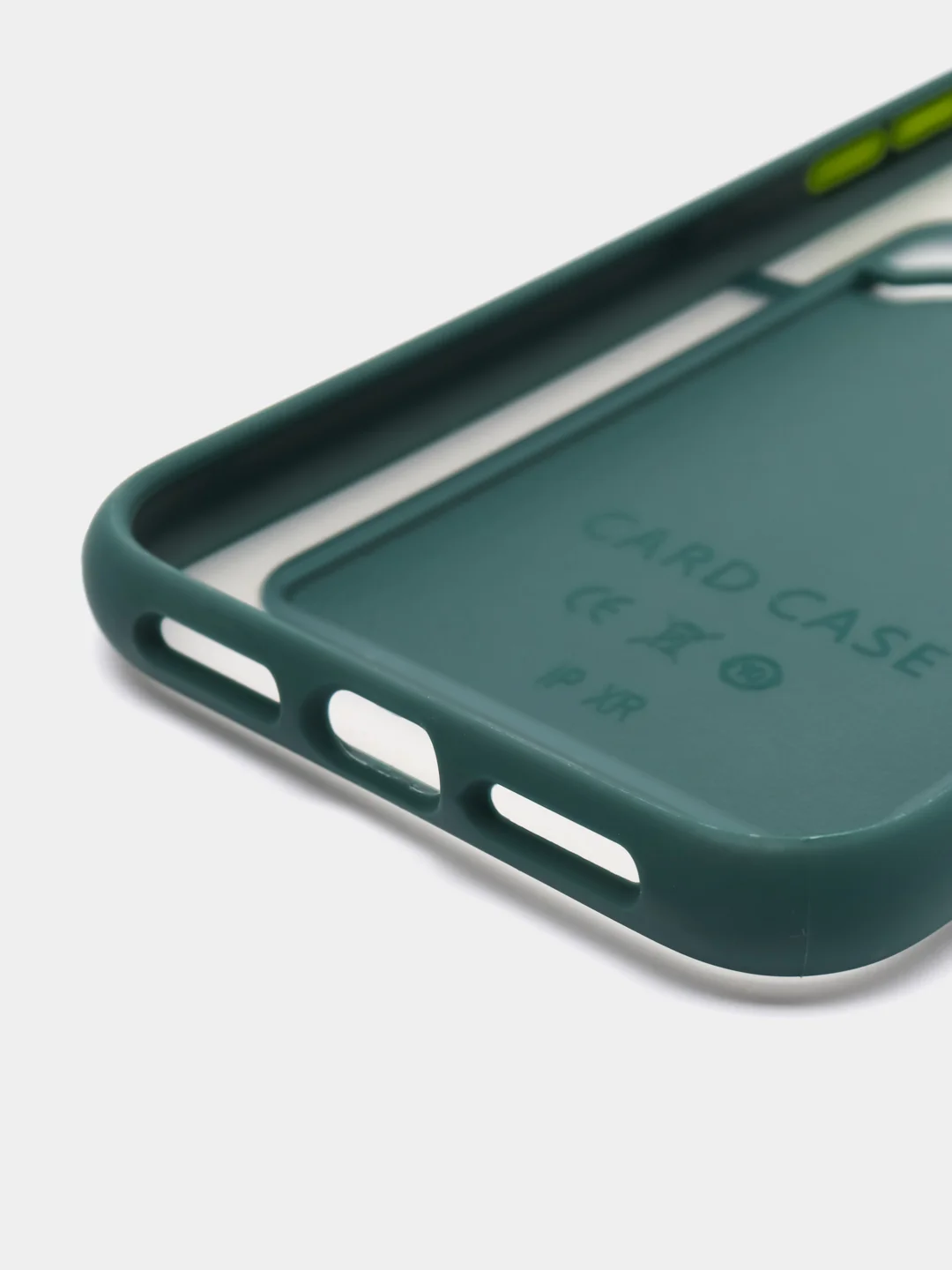 Тёмно-бирюзовый чехол на iPhone XR, X, XS, 11, 12, 12Pro, 13, 13 Pro, с карманом для карт