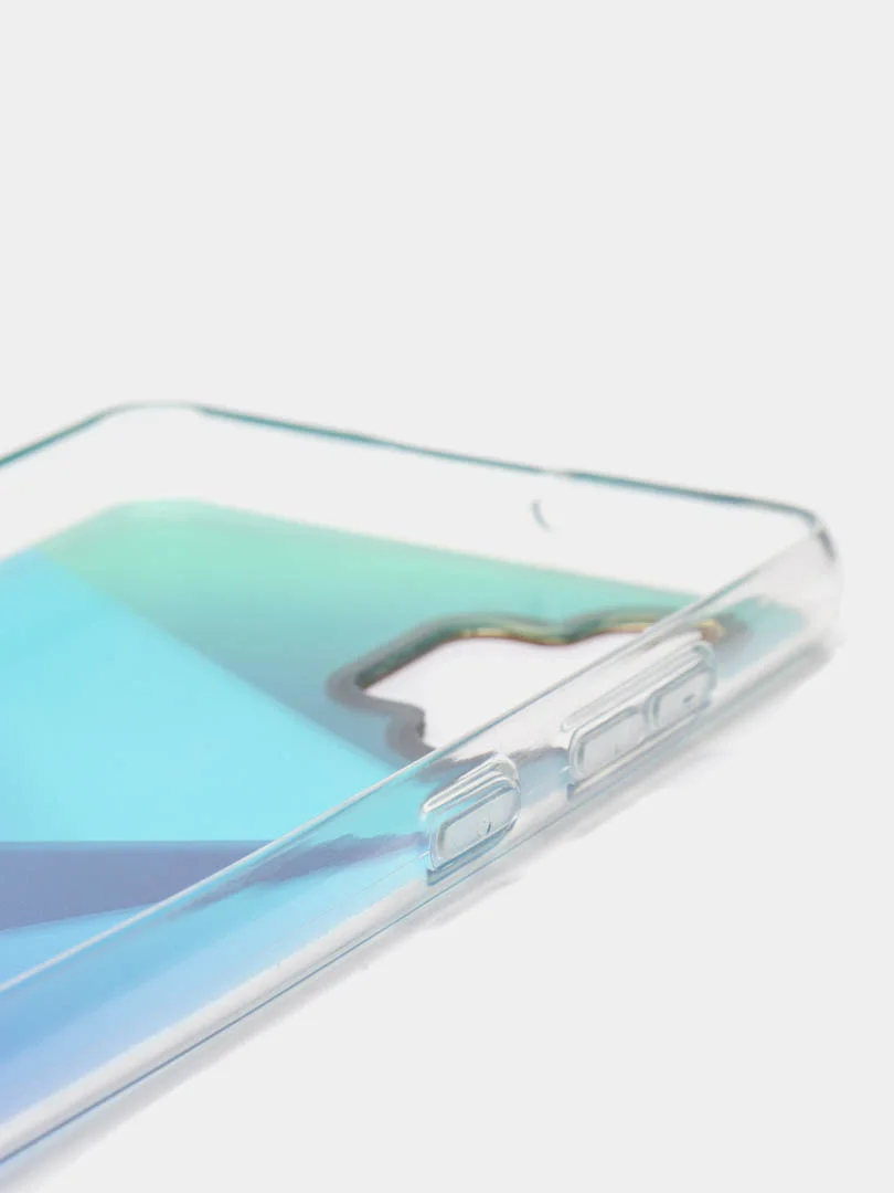 Синий силиконовый чехол Samsung A32 рисунком,из органического стекла