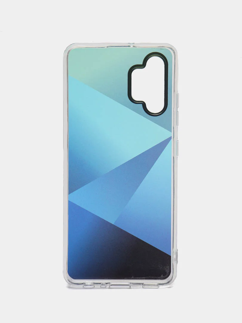 Синий силиконовый чехол Samsung A32 рисунком,из органического стекла