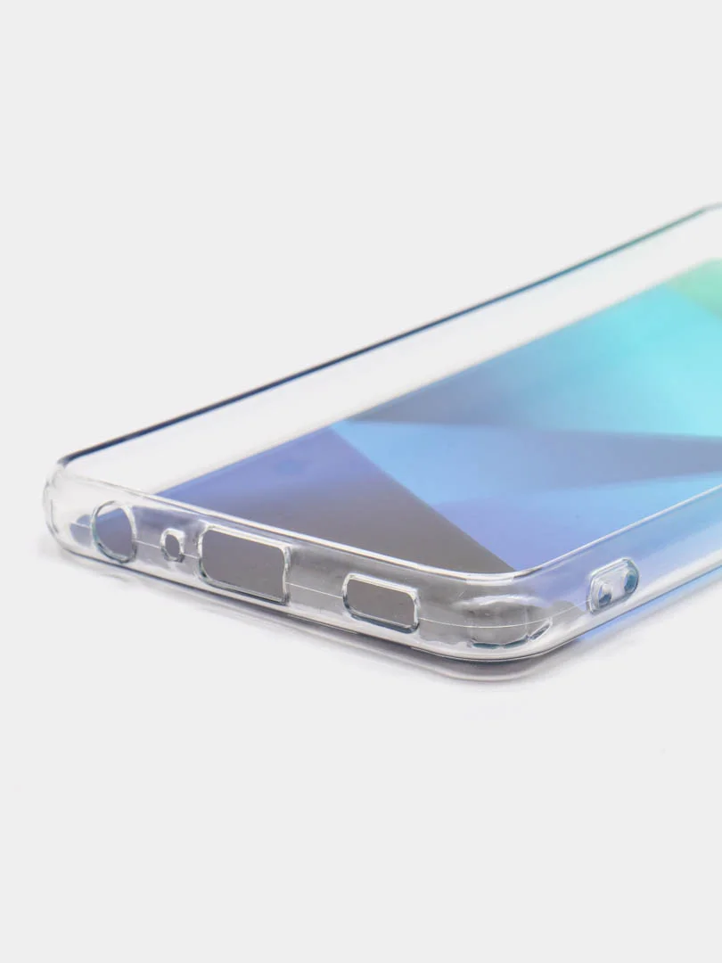 Синий силиконовый чехол Samsung A32 рисунком,из органического стекла