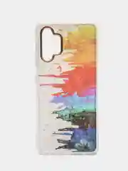 Темно-синий силиконовый чехол Samsung A32 рисунком,из органического стекла