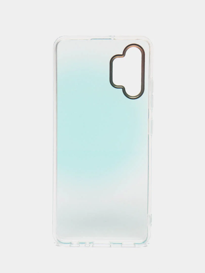 Бирюзовый силиконовый чехол Samsung A32 рисунком,из органического стекла