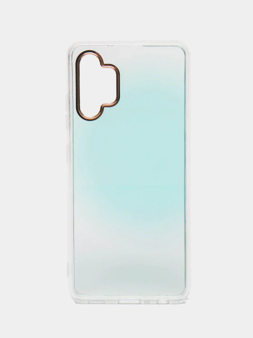 Бирюзовый силиконовый чехол Samsung A32 рисунком,из органического стекла