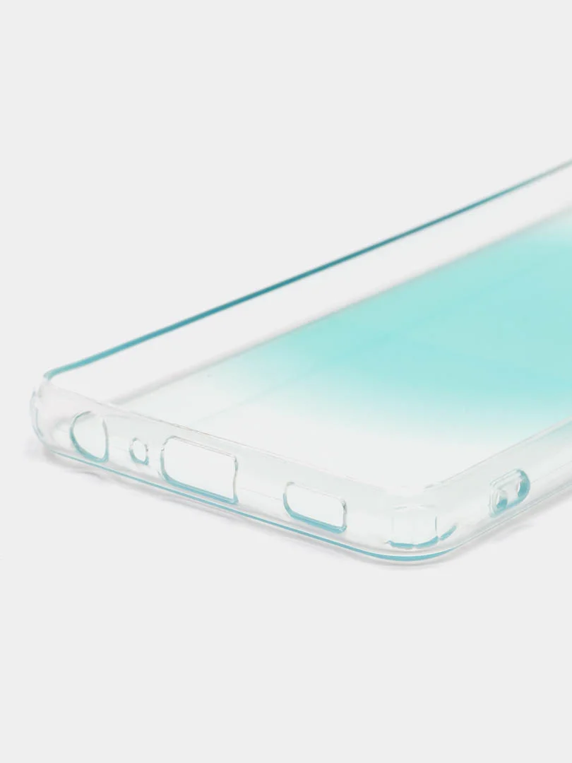 Бирюзовый силиконовый чехол Samsung A32 рисунком,из органического стекла