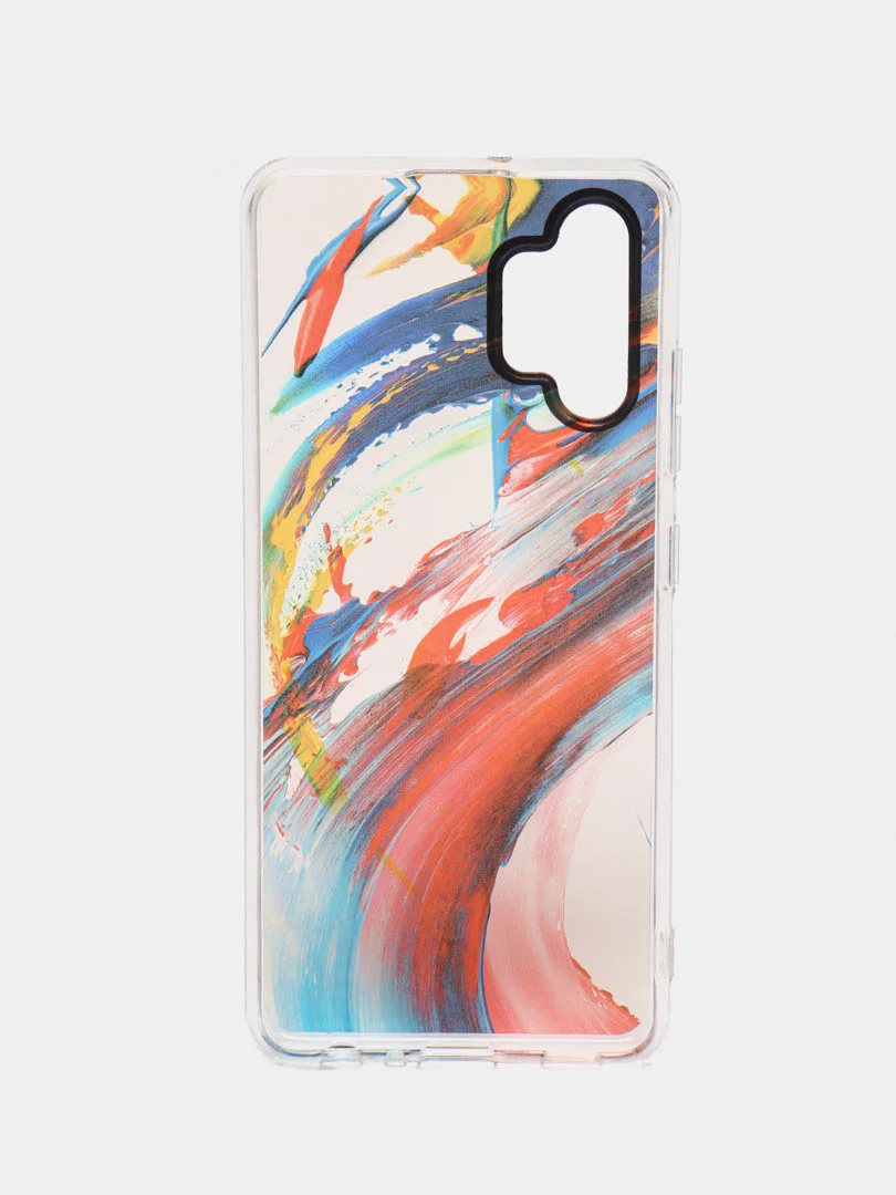 Алый силиконовый чехол Samsung A32 рисунком,из органического стекла