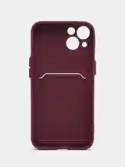 Бордовый чехол для iPhone 12, 13, Pro Max, 7, 8, SE 2020 с карманом для карт защита камеры динамика