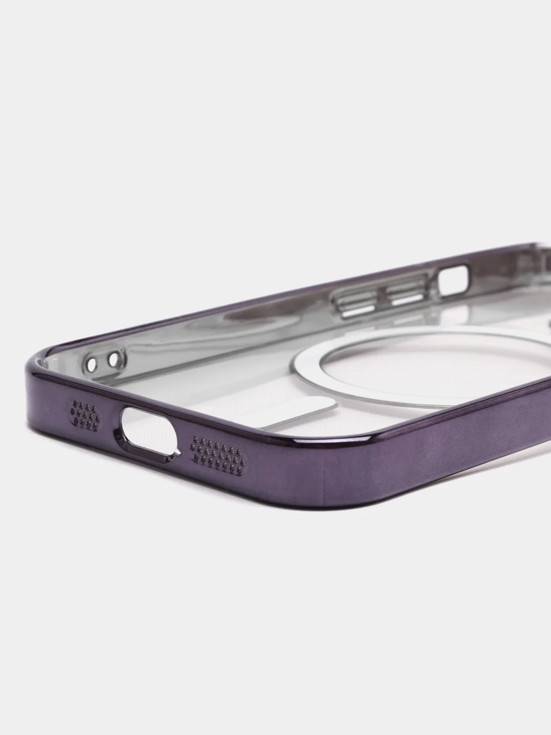 Фиолетовый чехол на iPhone MagSafe прозрачный, силиконовый, бампер. Чехол для телефона iPhone 13, 12