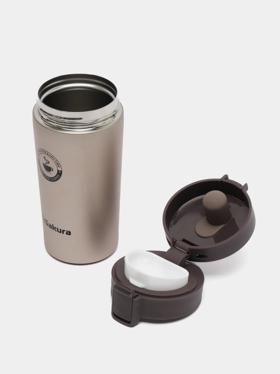 Термокружка Sakura TM-01-380Z с кнопкой, шампань/champagne, 0,38 л