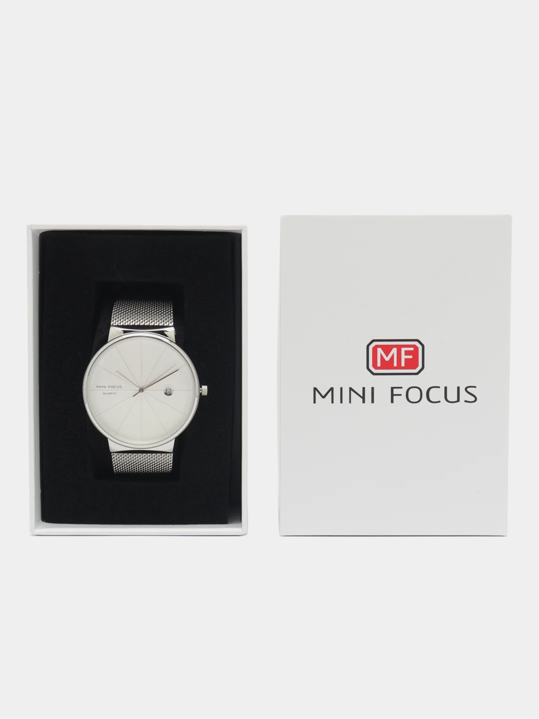 Серебряный мужские наручные часы Mini Focus MF0176G с календарём, в подарочной упаковке