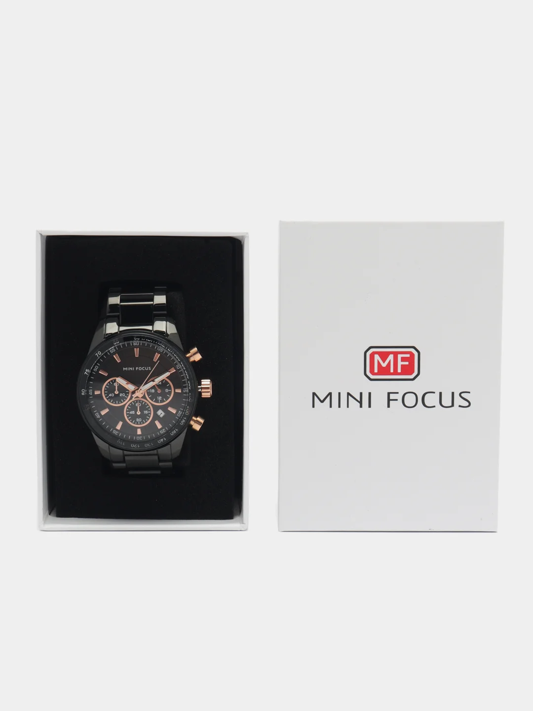 Черный мужские наручные часы Mini Focus MF0187G с хронографом, в подарочной упаковке