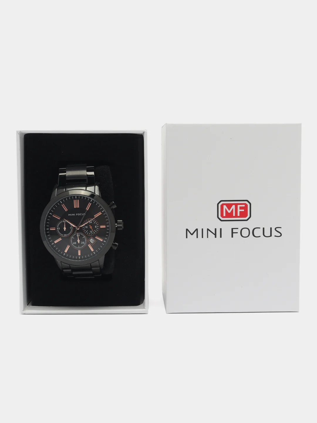 Черный мужские наручные часы Mini Focus MF0188G с хронографом, в подарочной упаковке
