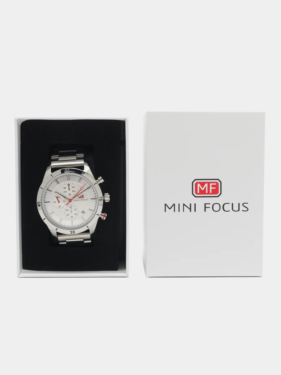Серебряный мужские наручные часы Mini Focus MF0283G с хронографом, в подарочной упаковке