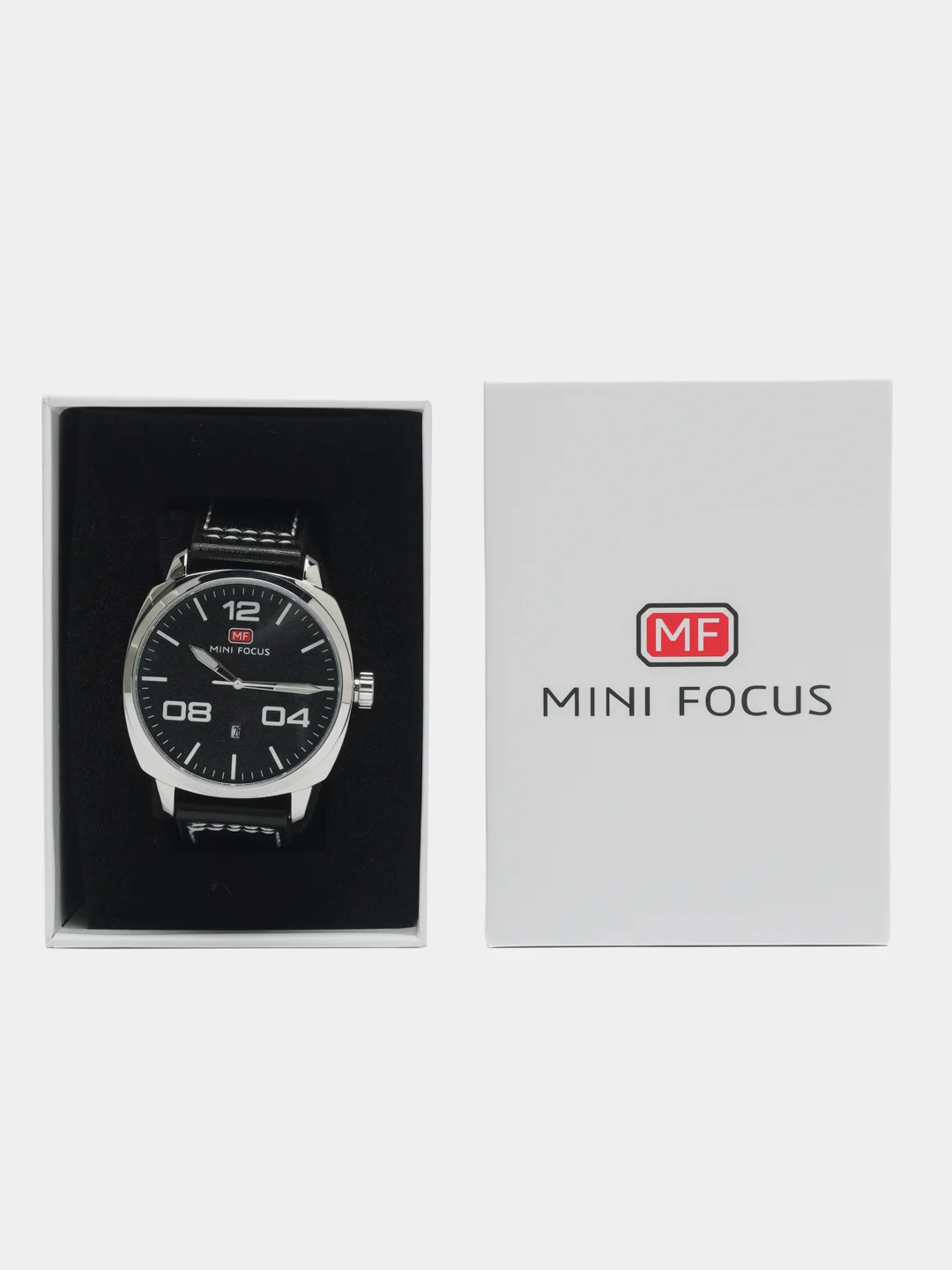 Серебряный мужские наручные часы Mini Focus MF0013G с календарём, в подарочной упаковке